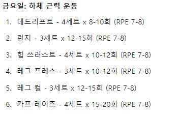 금요일 다이어트 운동 계획